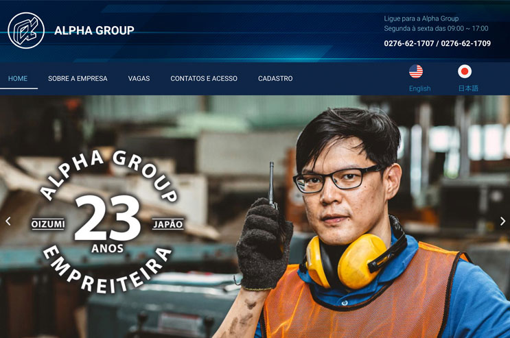 Imagem mostrando um site profissional Alpha Group