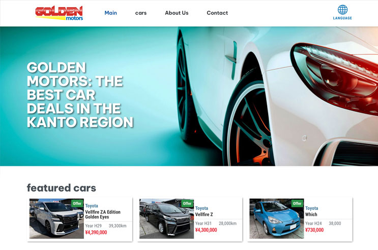 Imagem mostrando um site profissional Golden Motors