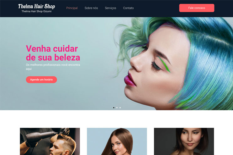 Imagem mostrando um site profissional Thelma Hair Shop